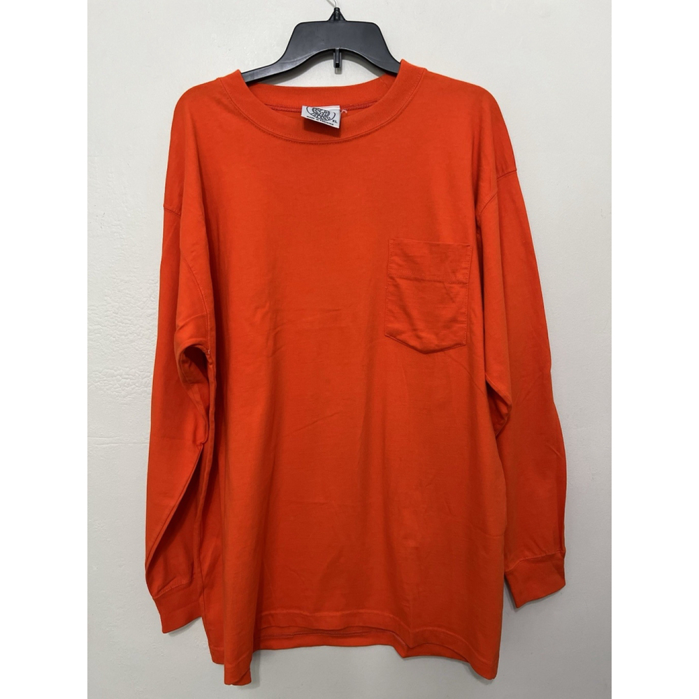 WORLD ISLAND 90s VTG BLANK RETRO‎ POCKET SUSTAINABLE COTTON L/S T SHIRT MEN XL